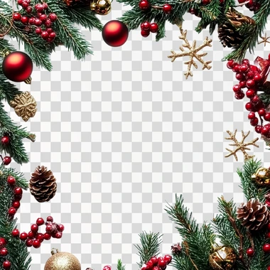 BEAUTIFUL CHRISTMAS BORDER DECORATIONS ON WHITE BACKGROUND