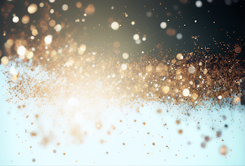 Beautiful Christmas light background. Abstract glitter bokeh and scattered sparkles in gold