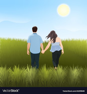 beautiful couple holding hand on grass field