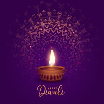 Beautiful diwali festival diya on mandala background Free Vector