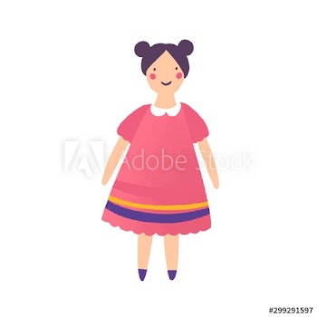 Beautiful doll in red dress flat vector illustration