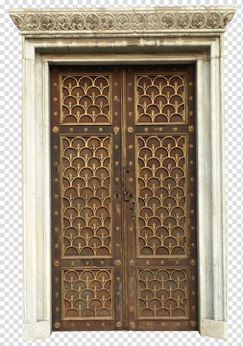 Beautiful door and marble frame, brown wooden door transparent background PNG clipart