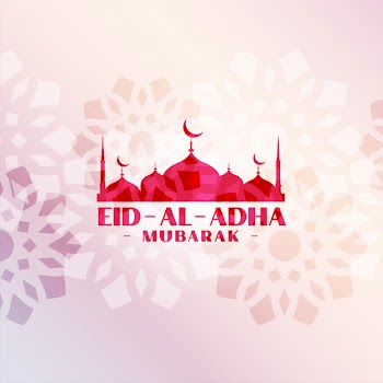 Beautiful eid al adha decorative mosque background Free Vector