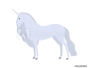 Beautiful fantasy white unicorn vector flat illustration
