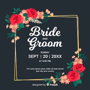 Beautiful floral frame wedding invitation Free Vector