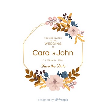 Beautiful floral frame wedding invitation in flat design Free Vector