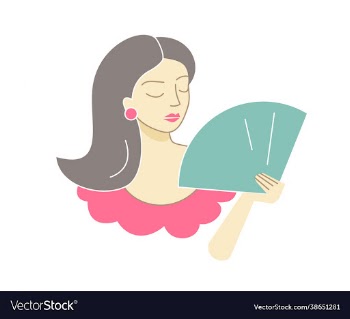 beautiful girl fanning herself and suffering from