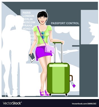 Beautiful girl tourist with a suitcase at the vector image