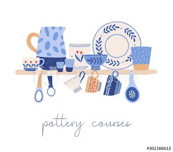 Beautiful hand crafted ceramic tableware hand drawn vector illustration