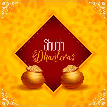 Beautiful happy dhanteras yellow illustration with gold pot Free Vector