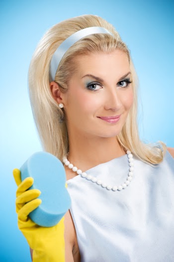 Beautiful happy housewife. Retro portrait