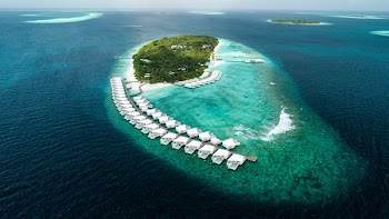 Beautiful island resort at Laccadive Sea in the Maldives
