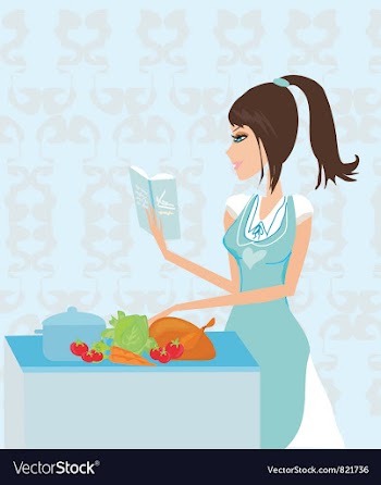 Beautiful lady cooking chicken vector image