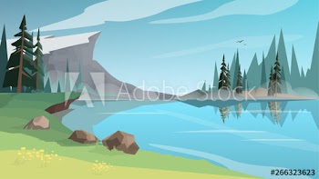 Beautiful landscape with a pond, river or lake