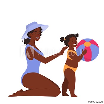 Beautiful mother play with her child on beach