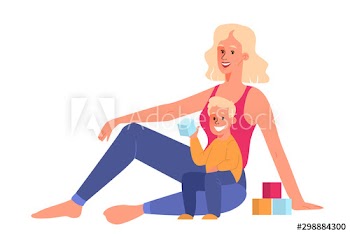 Beautiful mother play with her child on floor