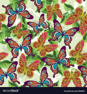Beautiful pattern with butterflies and leaves on a vector image