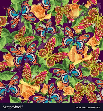 Beautiful pattern with butterflies and roses vector image