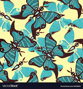 Beautiful pattern with butterflies on a blue vector image