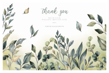Beautiful thank you card with watercolor leaves Free Vector