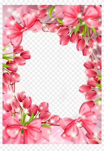 Beautiful Transparent Png Frame With Red Tulips - Beautiful Pink Borders And Frames