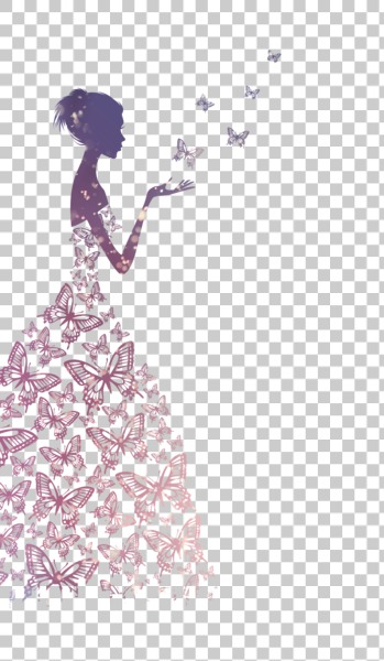 Beautiful wedding bride with butterflies PNG