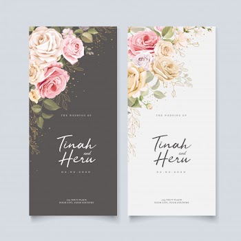 Beautiful wedding invitation card template with floral and leaves Free Vector