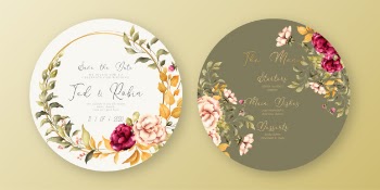 Beautiful wedding menu and invitation template Free Vector