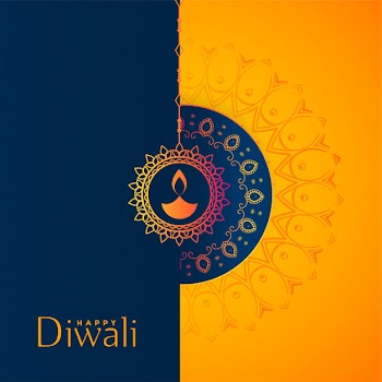 Beautiful yellow and blue happy diwali festival background Free Vector