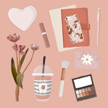 Beauty blogger essentials clipart, pink | Free Vector Illustration - rawpixel