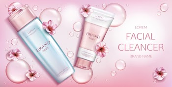 Beauty cosmetic product on pink Free Vector