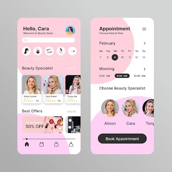 Beauty salon booking app with photo Free Vector