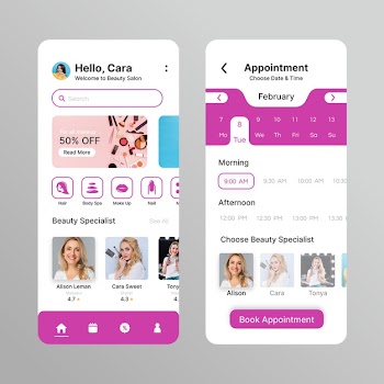 Beauty salon booking app with photo Free Vector
