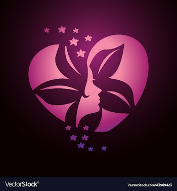beauty woman silhouette with flower in heart logo
