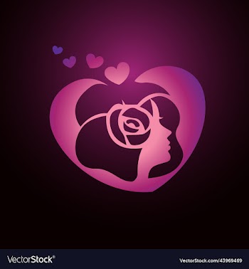 beauty woman silhouette with flower in heart logo