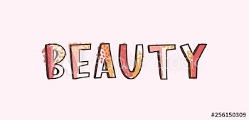 Beauty word written with cool funky creative calligraphic font decorated by colorful stains and dots