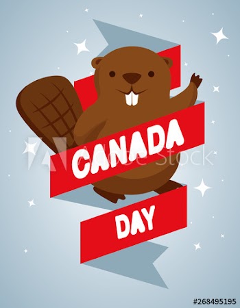 beaver with ribbon to happy canada celebration
