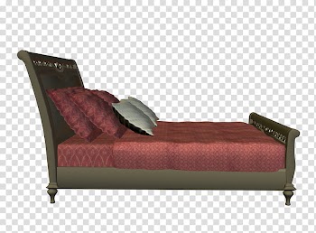 Bed , gray wooden bed frame and purple bed comforter transparent background PNG clipart