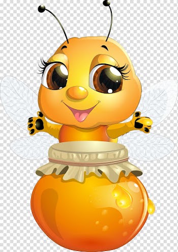 Bee and honey filled with jar , Bee Cartoon Insect , Cute bee transparent background PNG clipart