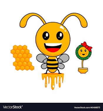 bee character with flower and honey