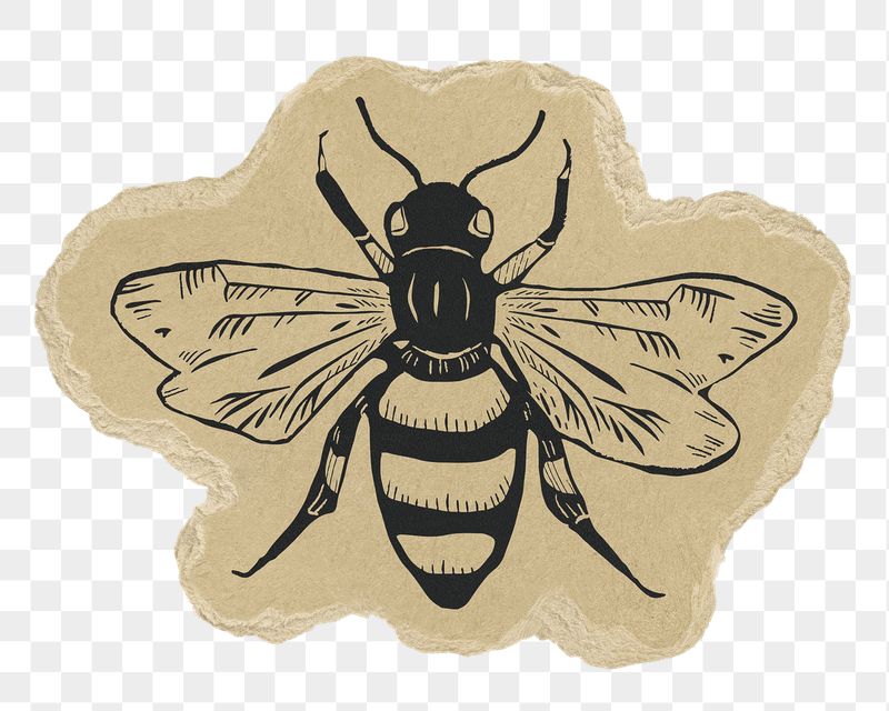 Bee doodle png sticker, torn | Free PNG - rawpixel