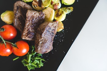 Beef steaks with vegetables from above 