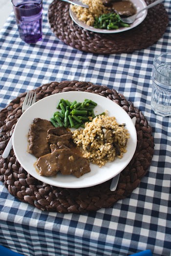 Beef with green beans and vegetables rissotto 