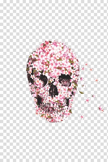 Beige and pink floral skull head illustration, Calavera Skull Flower T-shirt Skeleton, Creative Flowers and stuffing skull artwork transparent background PNG clipart