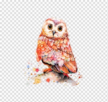 Beige and pink owl illustration, Watercolor painting Ink, owl transparent background PNG clipart