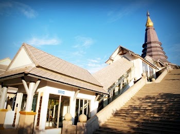 Beige and White Temple Beside Stairs