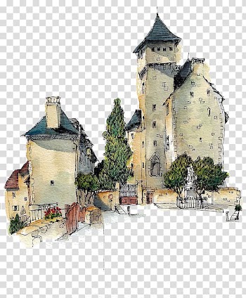 Beige house painting, Urban Sketchers Watercolor painting Drawing Sketchbook Sketch, Drawing retro building transparent background PNG clipart