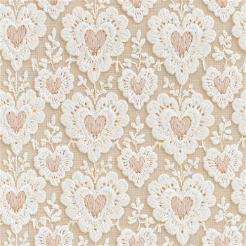 Beige Lace Seamless Pattern with Heart Motifs