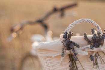 Beige Wicker Basket Near Bike