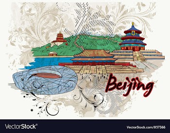 Beijing doodles with floral vector image